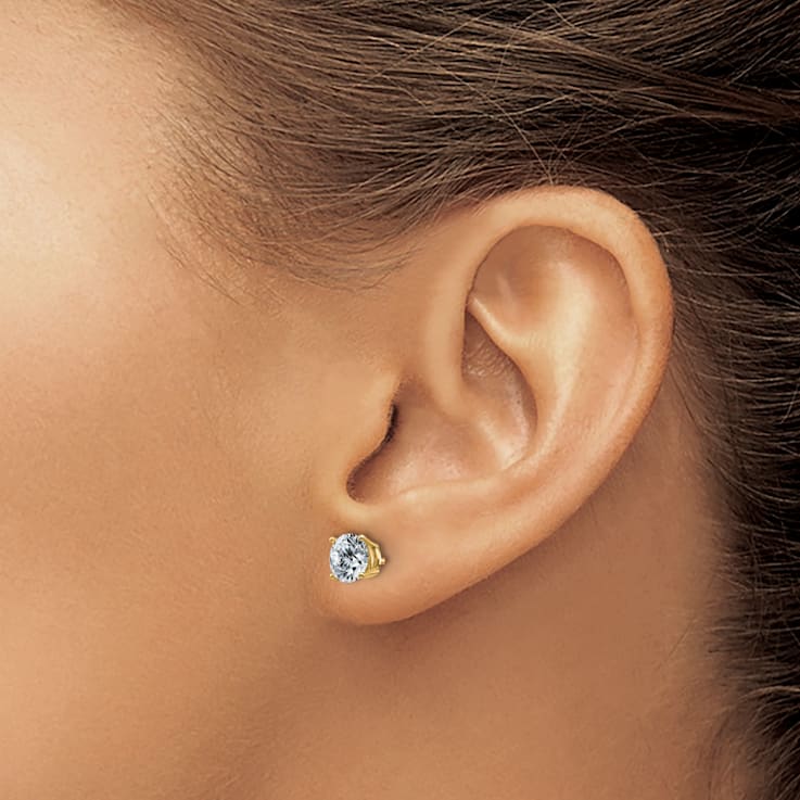 14K Yellow Gold 1.75ct. 6.0mm Round D E F Pure Light Moissanite Earrings