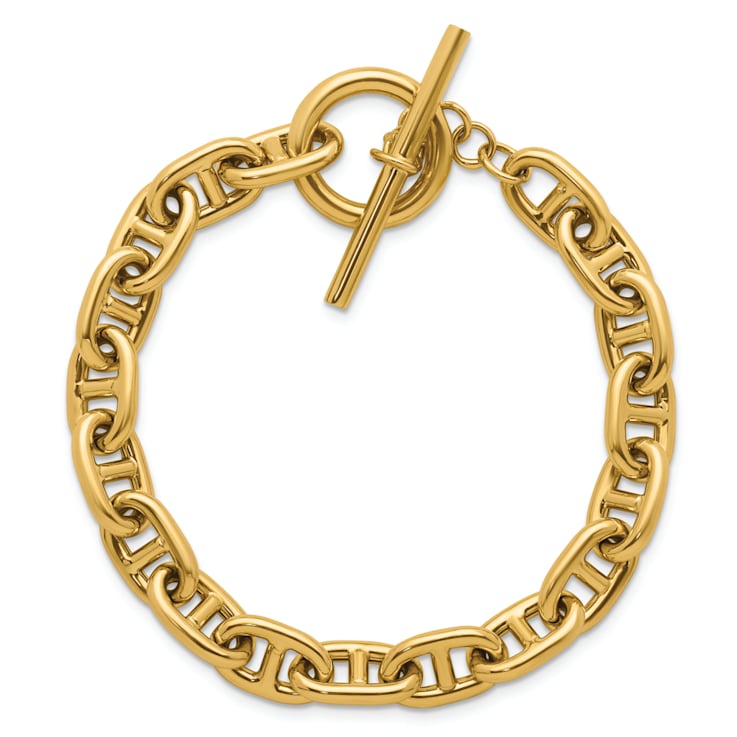 14K Yellow Gold 8mm Anchor Link 8 inch Toggle Bracelet