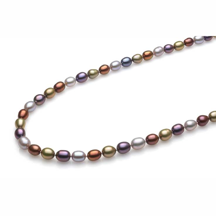 Silver Multi Forest 7-8mm Oval Freshwater Pearl Necklace