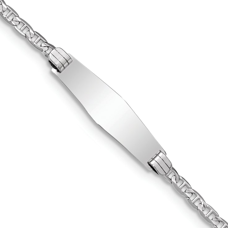 Rhodium Over 14k White Gold Soft Diamond Shape Mariner Link ID Bracelet