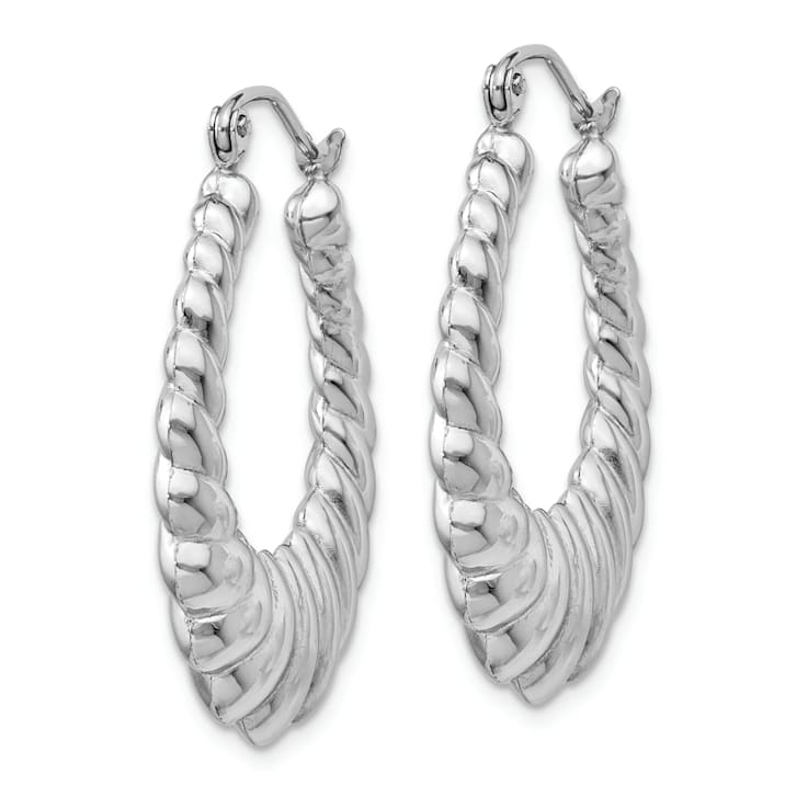 Rhodium Over 14k White Gold Polished 9/16" Scalloped Hoop Earrings
