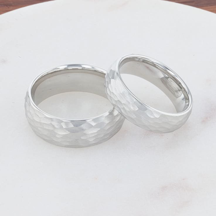 CHANDLER Domed Hammered Finish White Tungsten Ring 8mm