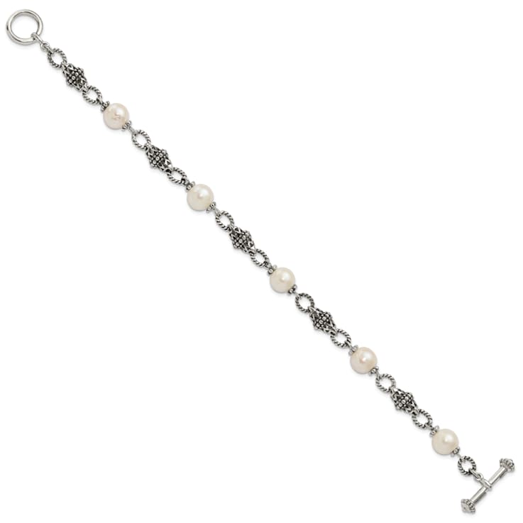 Sterling Silver Oxidized Freshwater Cultured Pearl Bracelet