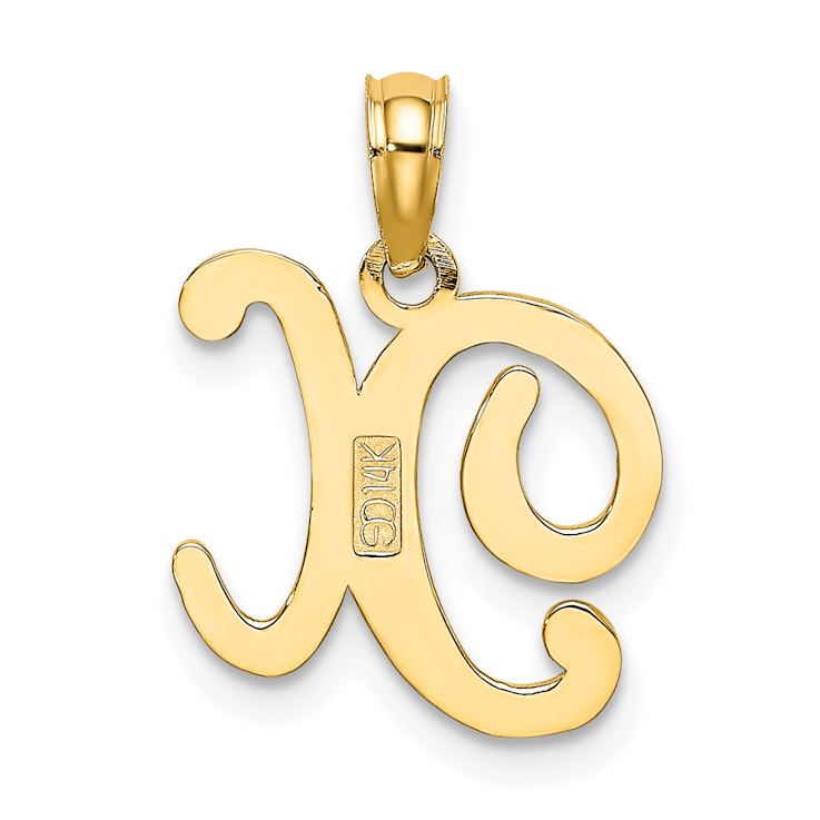 14k Yellow Gold Script Letter X Initial Pendant