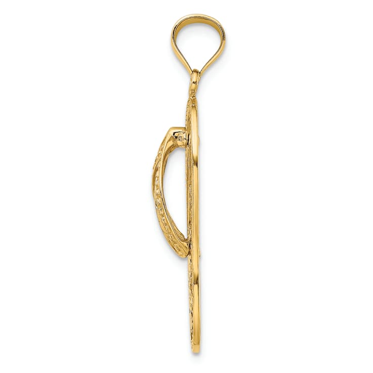 14k Yellow Gold Polished and Textured Dolphin Flip-Flop Charm