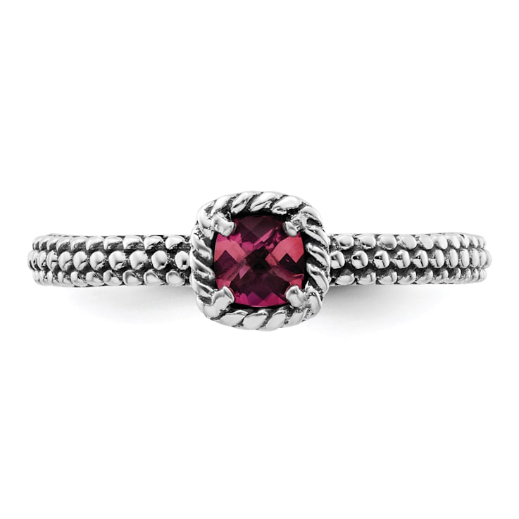 Sterling Silver Stackable Expressions Checker-cut Pink Tourmaline Ring 0.24ctw
