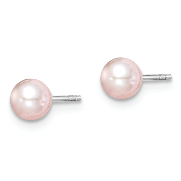 Rhodium Over Sterling Silver 4-5mm White/Pink/Purple FWC Pearl Stud
Earrings Set