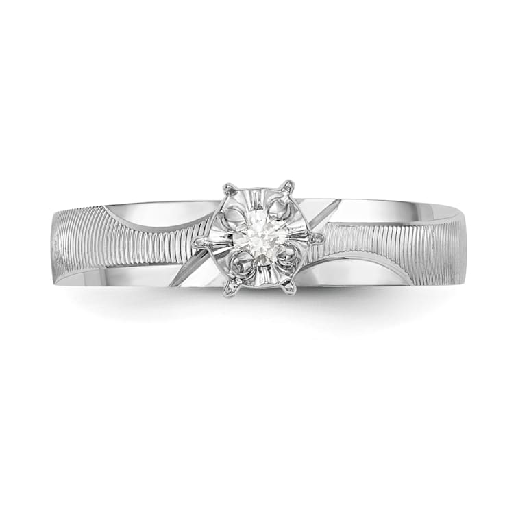 Rhodium Over 14K White Gold AA Quality Trio Engagement Ring 0.05ctw