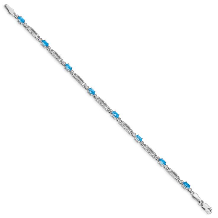 Rhodium Over 10k White Gold Diamond and Blue Topaz Bracelet