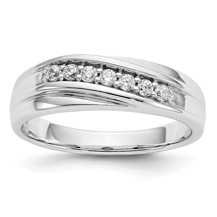 Rhodium Over 14K White Gold Lab Grown Diamond Men's Band