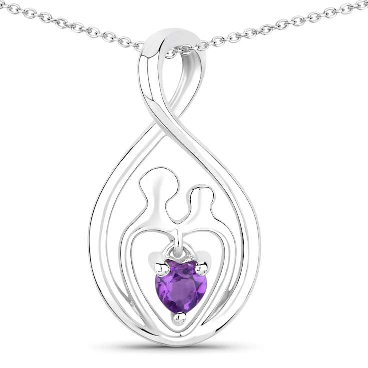 Purple Amethyst Mom and Child Rhodium Over Sterling Silver Heart Pendant
With Chain 0.14ct