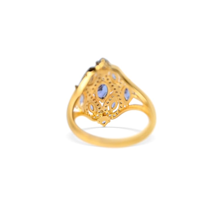 18K Yellow Gold Over Sterling Silver Mixed Shape Tanzanite and White
Zircon Ring 1.38ctw