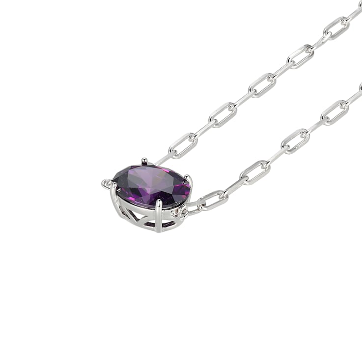 Purple Cubic Zirconia Rhodium Over Sterling Silver Paperclip Necklace 4.03ctw