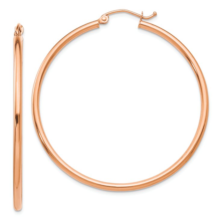 14k Rose Gold 1 3/4" Polished Tube Hoop Earrings