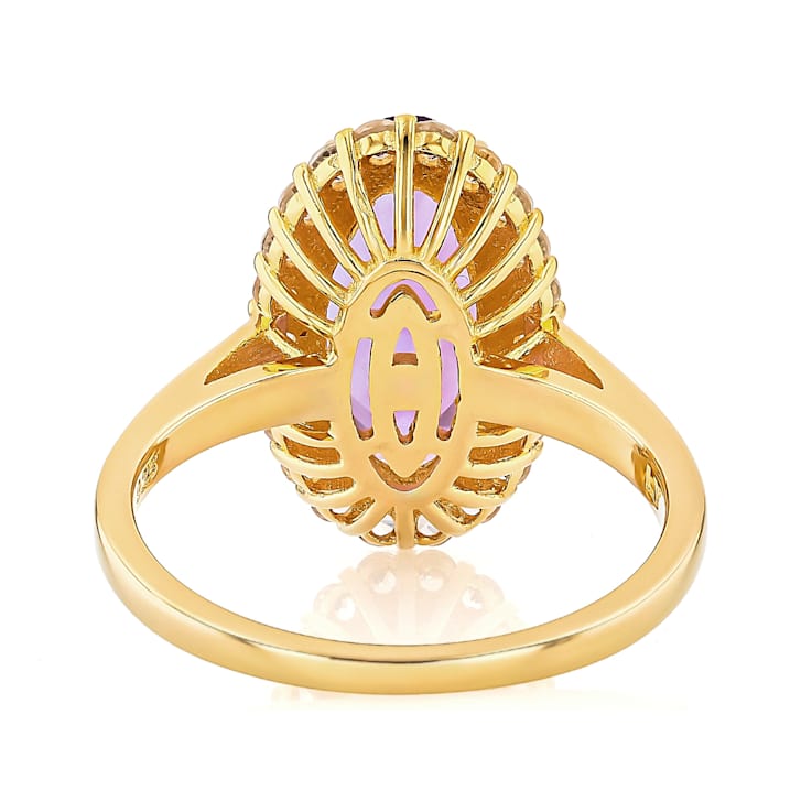Amethyst Oval And White Zircon Ring In 18K Gold Over Sterling Silver 3.02ctw