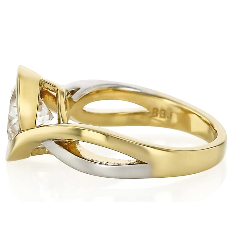 Two-Tone Bypass Moissanite Ring In 14K Gold Over Sterling Silver