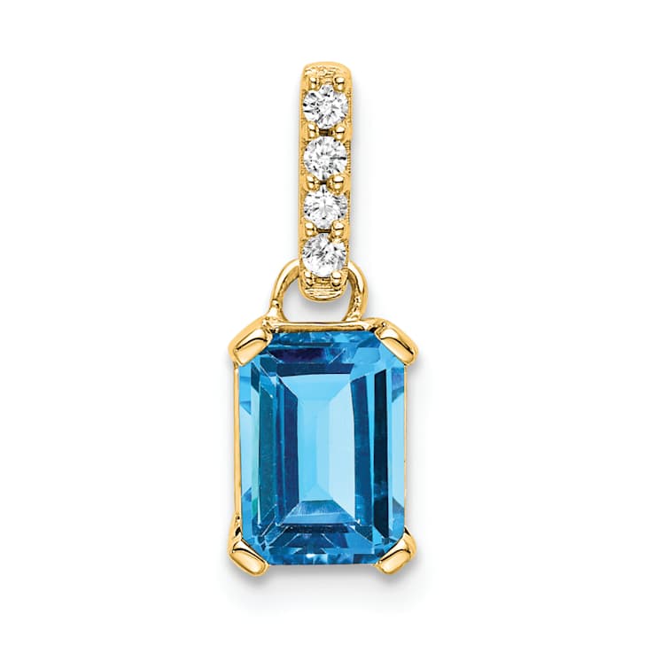 10k Yellow Gold 1 ctw Blue Topaz and Accent Diamond Pendant