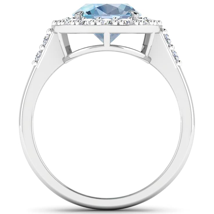 2.5ctw Blue Aquamarine and Diamond 14K White Gold Halo Ring