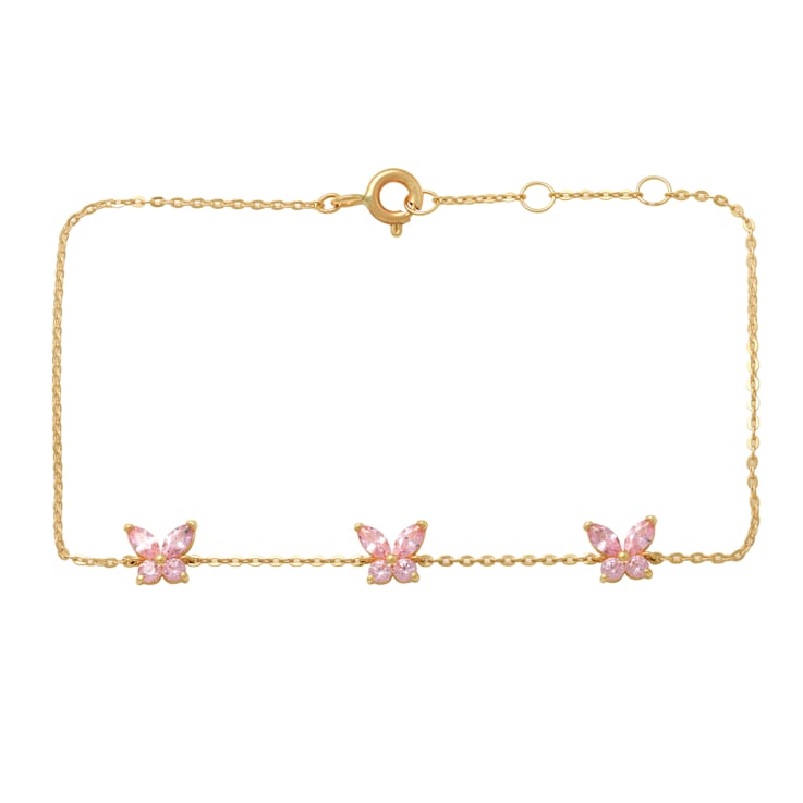 14k Yellow Gold Pink CZ Butterfly Bracelet