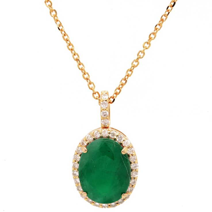 3.88 Ctw Emerald and 0.24 Ctw White Diamond Pendant in 14K YG