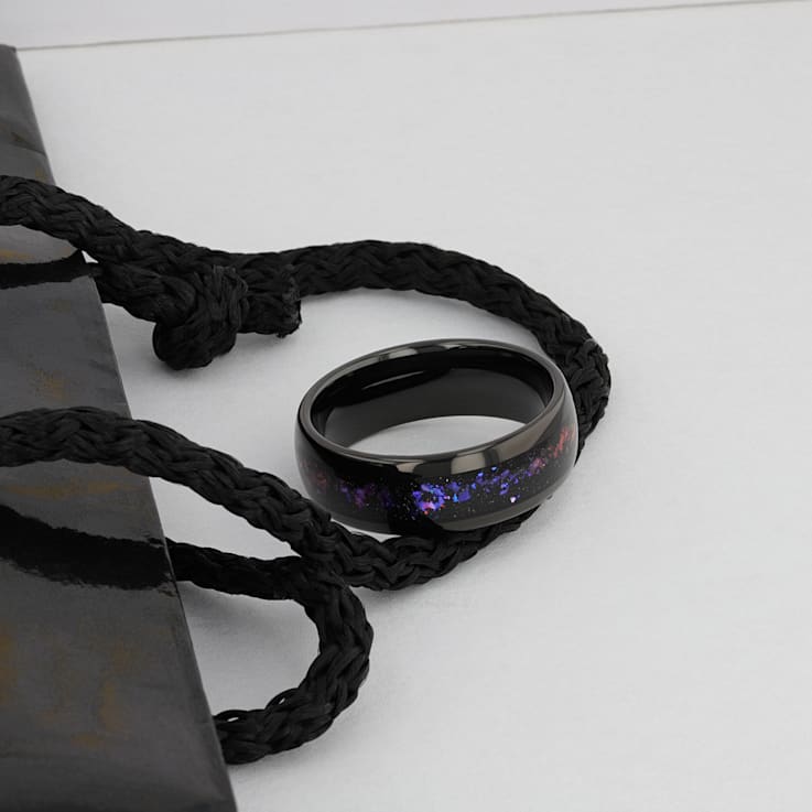 COSMIC Black Tungsten Ring with Crushed Alexandrite and Dark Blue and
Purple Crushed Goldstone 8mm