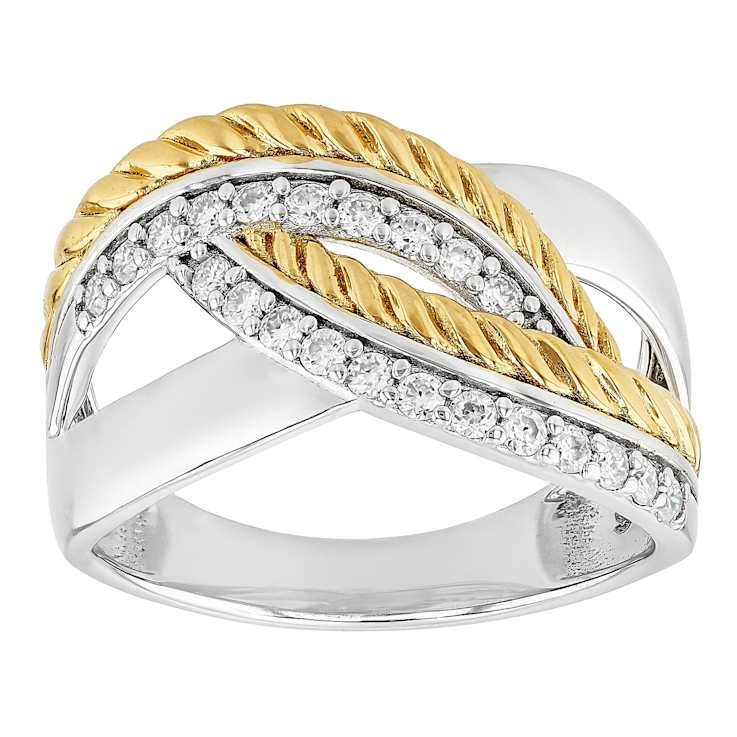 Two-Tone Moissanite Crossover Ring In 14K Gold And Platinum-Enhanced
Sterling Silver 0.44ctw DEW
