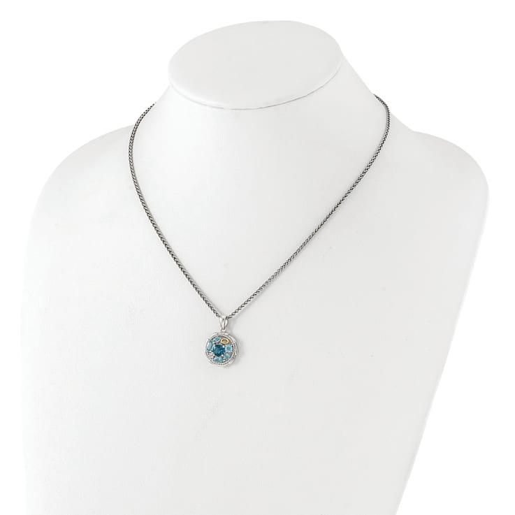 Rhodium Over Sterling Silver with 14K Accent Swiss Blue topaz/London
Blue/White Topaz Necklace