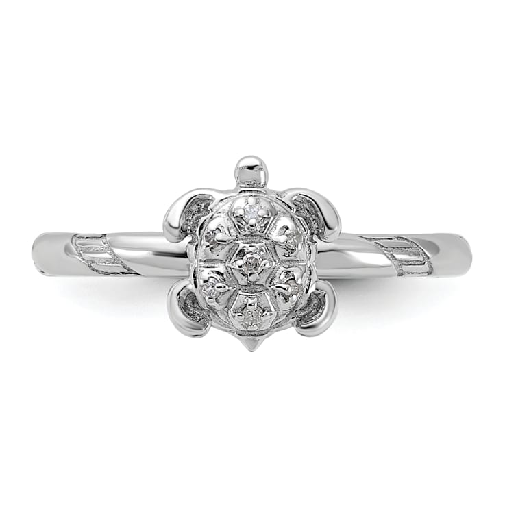 Sterling Silver Stackable Expressions Diamond Turtle Ring 0.035ctw