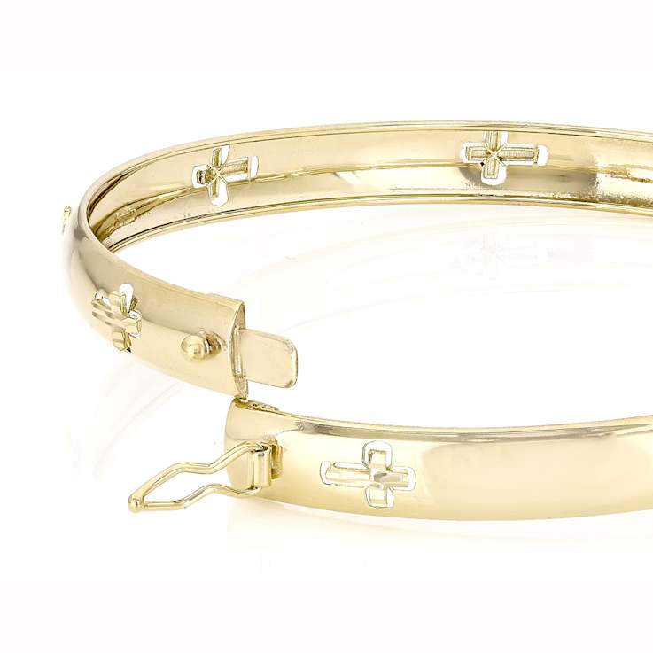 Italian Rinascimento Cross Bangle In Solid 14K Yellow Gold 6mm