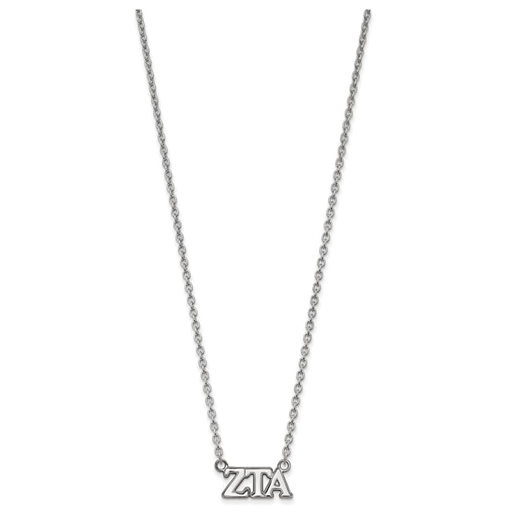 Rhodium Over Sterling Silver LogoArt Zeta Tau Alpha Medium Pendant Necklace