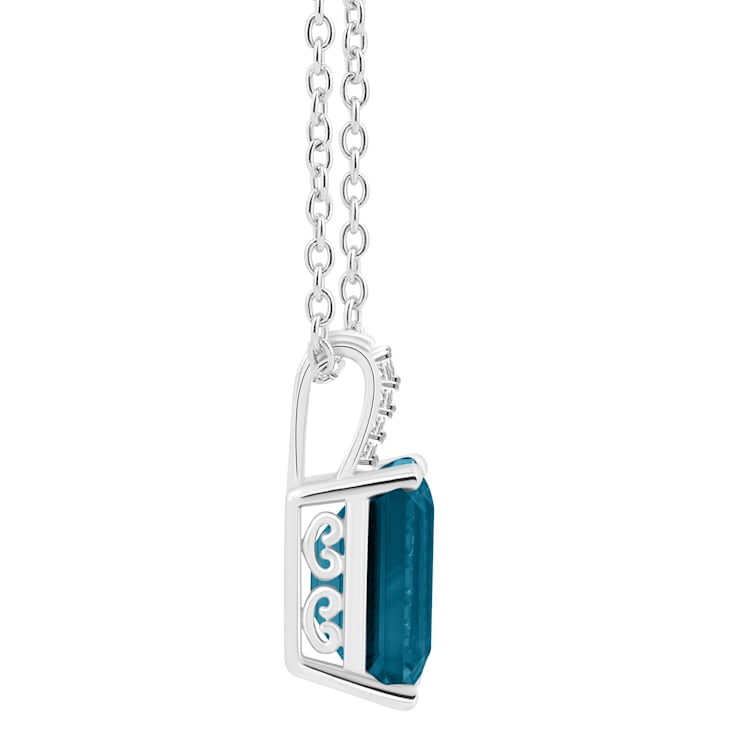10x8mm Emerald Cut London Blue Topaz With Diamond Accents Rhodium Over
Sterling Pendant with Chain