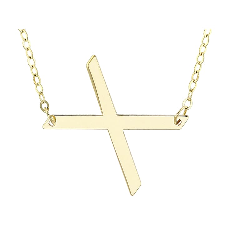 Sideways Initial X Necklace In Solid 14K Yellow Gold 18 Inch