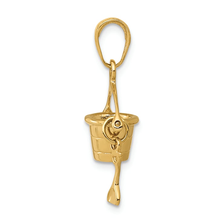 14k Yellow Gold 3D Beach Bucket with Shovel pendant