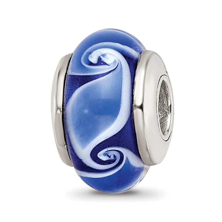 Sterling Silver Blue Hand-blown Glass Bead