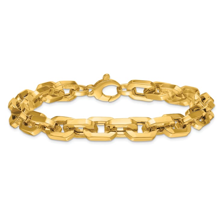 14K Yellow Gold 8.7mm Fancy Link 9 Inch Bracelet