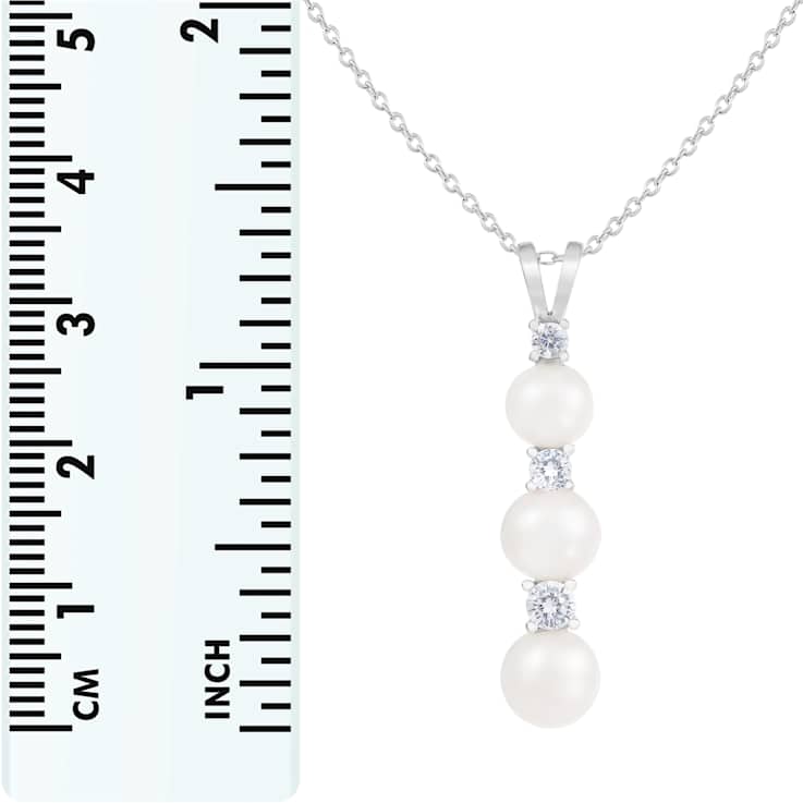 6.5-7mm off-round White Cultured Freshwater Pearl and CZ Rhodium Over
Sterling Silver Pendant