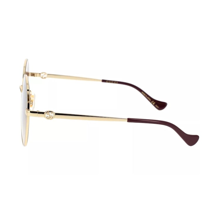 Gucci Gold Tone and Burgundy Frame / Brown Lens Sunglasses