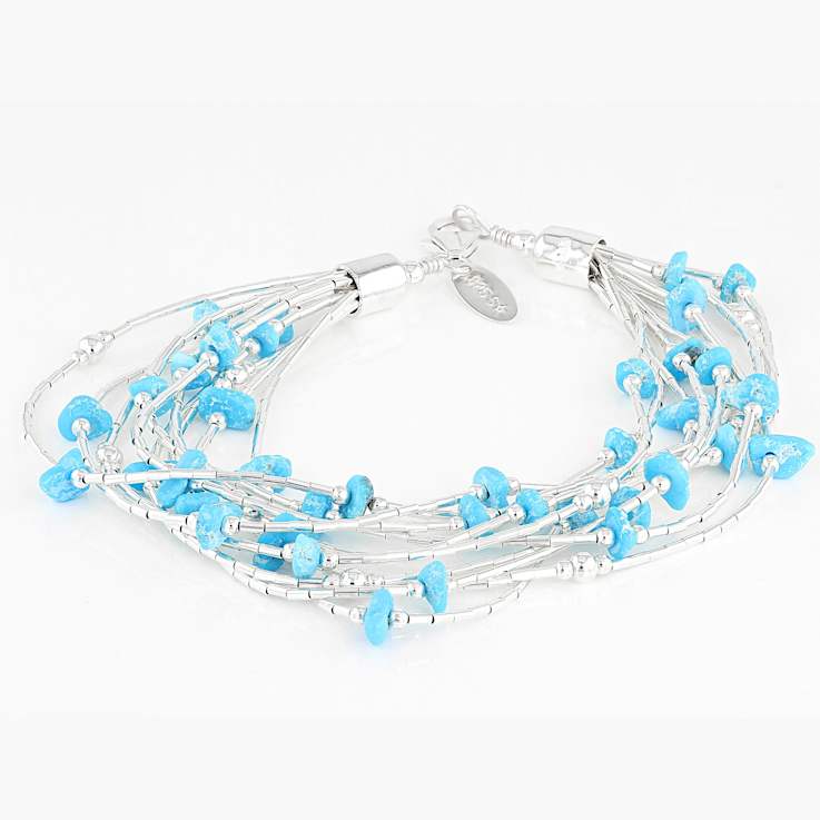 Turquoise And Silver Bead Multi-Row Bracelet In Sterling Silver