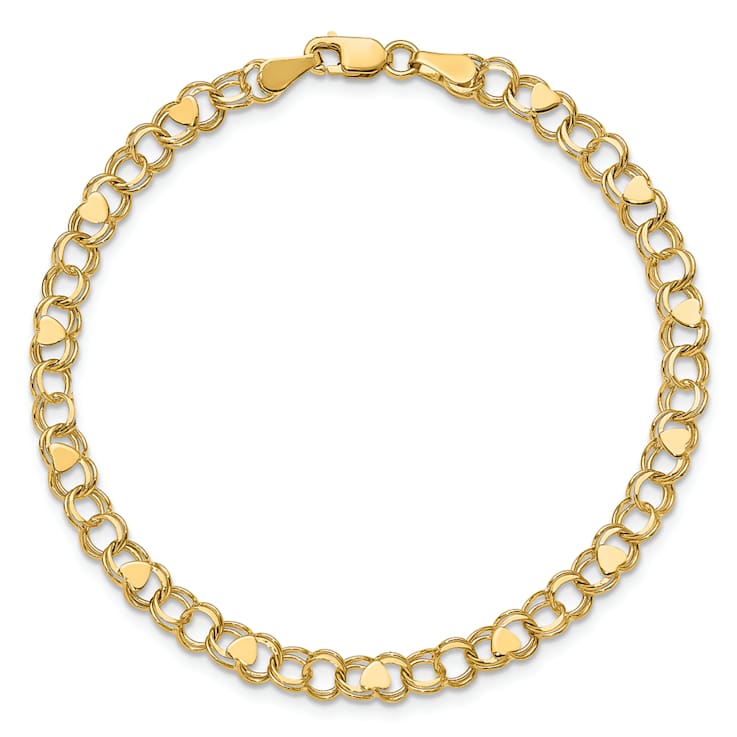 14K Yellow Gold Double Link Heart Charm Bracelet