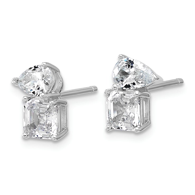 Rhodium Over Sterling Silver Polished Pear and Square Cubic Zirconia
Post Earrings