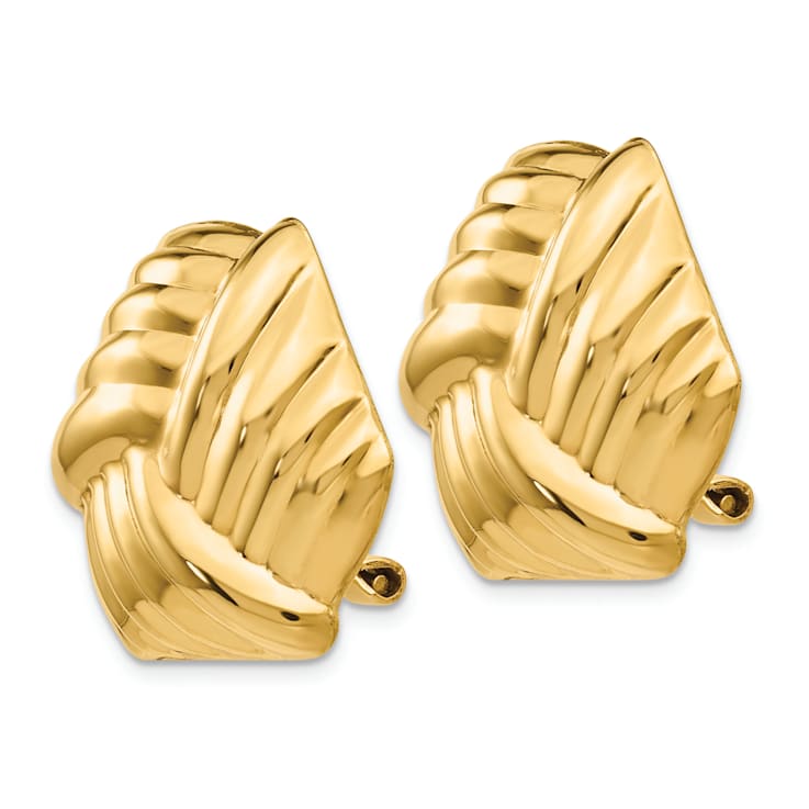 14k Yellow Gold Textured Omega Clip Non-Pierced Stud Earrings