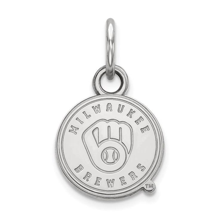 Rhodium Over Sterling Silver MLB Milwaukee Brewers LogoArt Circle Pendant