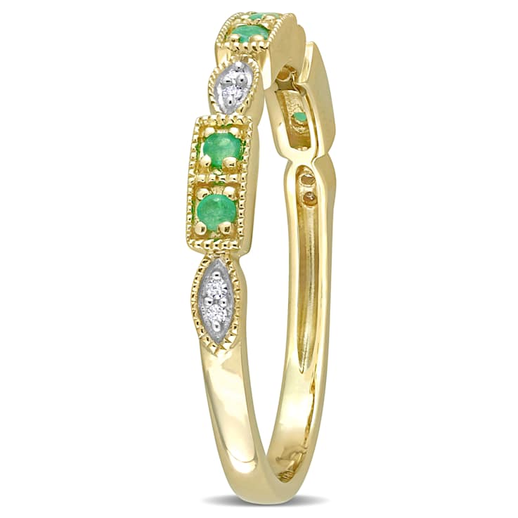 Emerald and Diamond 10K Yellow Gold Ring 0.14ctw