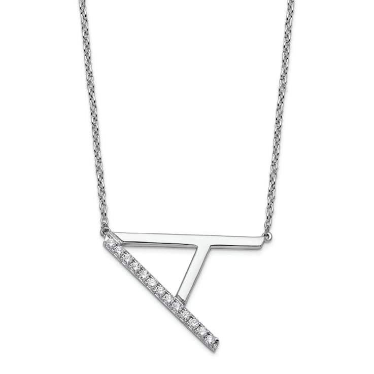 Rhodium Over 14k White Gold Sideways Diamond Initial A Pendant Cable
Link 18 Inch Necklace