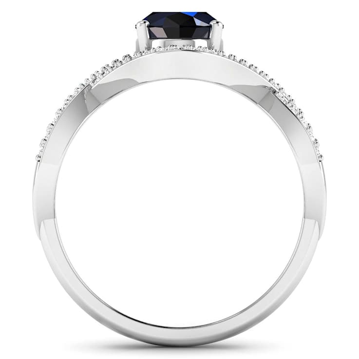 1.54ctw Blue Sapphire and Diamond 14K White Gold Halo Ring