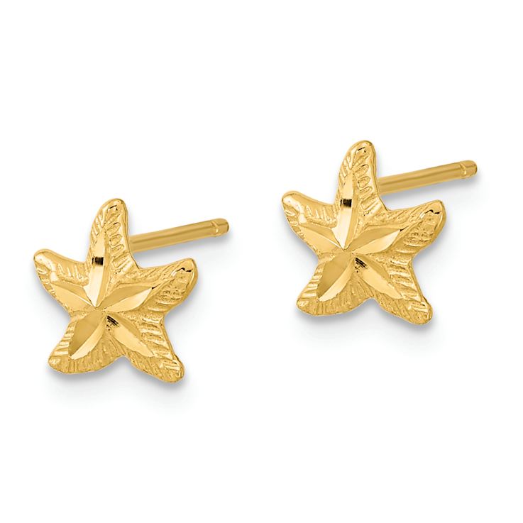 14k Yellow Gold Polished and Diamond-Cut Starfish Stud Earrings