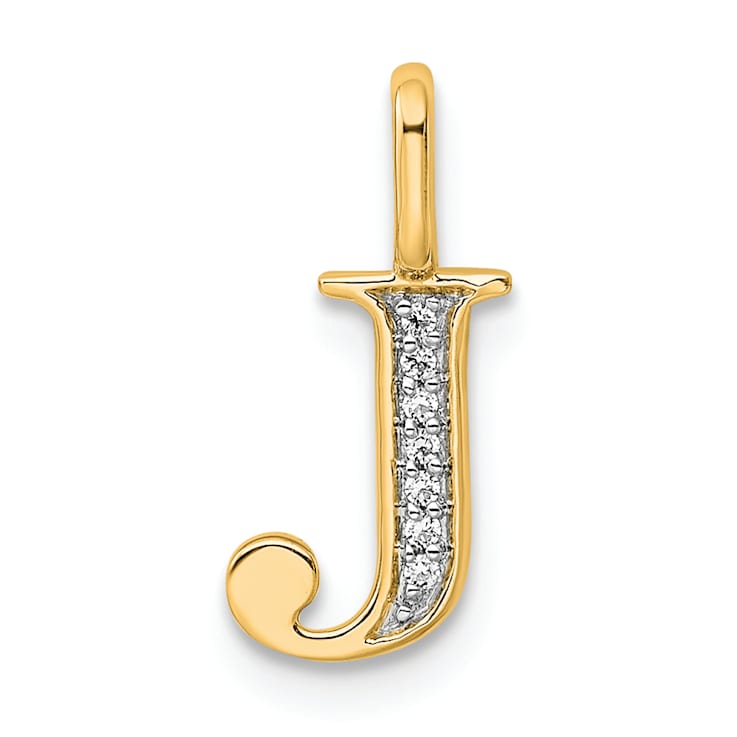 14K Yellow Gold Diamond Letter J Initial Pendant