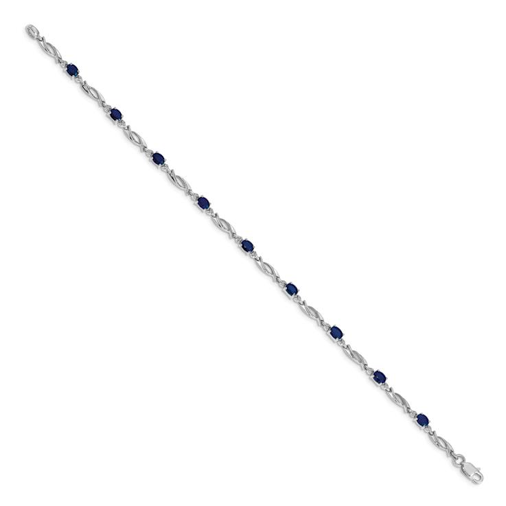Rhodium Over 10k White Gold Diamond and Blue Sapphire Bracelet