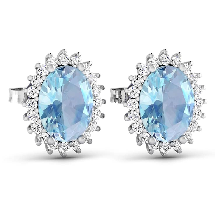 1.92ctw 14K White Gold Aquamarine and White Diamond Halo Earrings