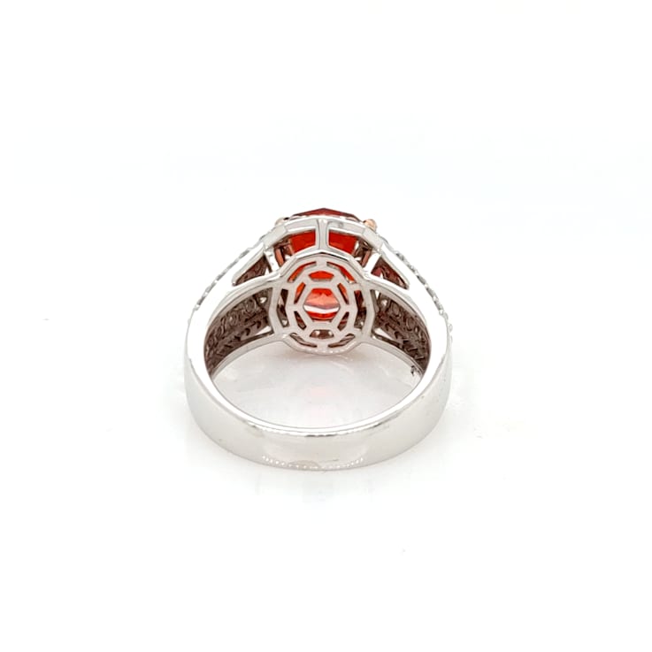 5.03 Cts Rhodochrosite and 1.20 Cts White Diamond Ring in 14K 2- Tone